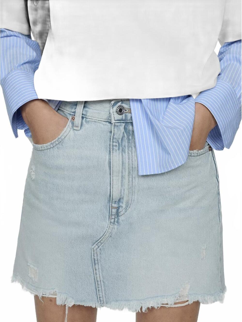 Mango Denim Miniskirt with Frayed Hem Mini Skirt NWT Elena Light Blue XS